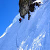 Coleman Headwall. Higher up on the route, just before steep ice slopes around the rock band.