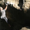 Chris Owen approaches the crux - photo by Stefan Harms