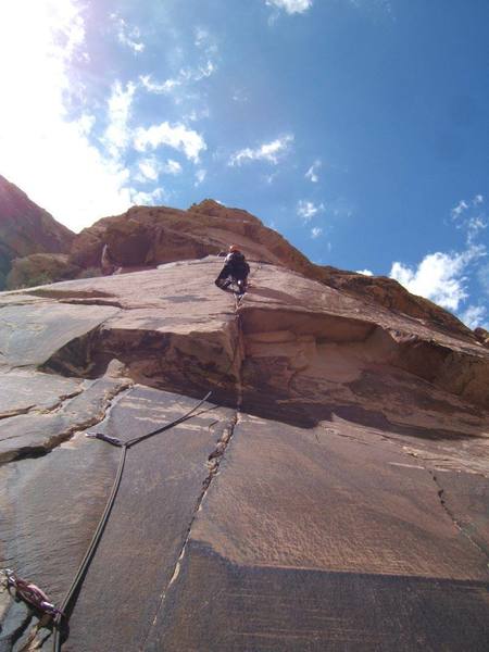 On the 4th pitch, the slab steepens...