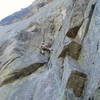 Past the crux and about to turn the corner.  