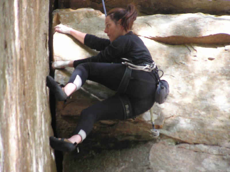 Katie on what may be the crux of Andromeda Strain.  This was her favorite climb of the trip.