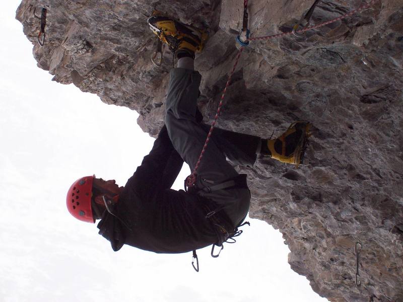 Getting severely spanked on Troglodyte M9. Thanks to Pablo and Mark from Ouray for showing Eric and I this route and good beta.