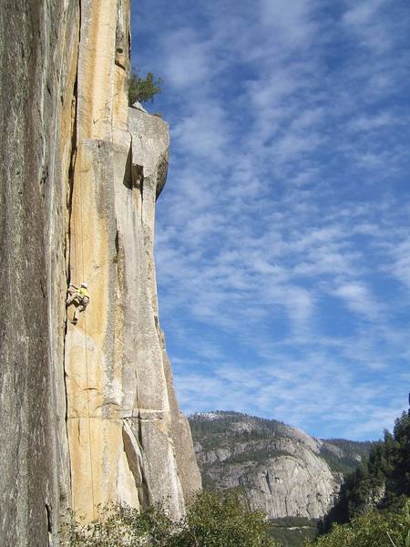 Meat Grinder on a warm & sunny New Year's Eve 2006! Keith Barnes climbing.