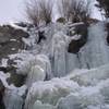 Climbing the leftmost route at Upper Falls Jan. 3, 2007. Lots of water, thin up top. Photo taken by Aaron Shileikis.