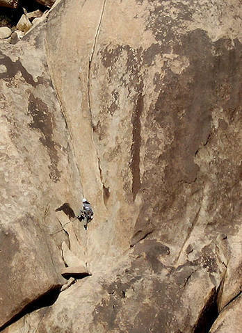 Downpour (5.8), south face of Jimmy Cliff.<br>
Photo by Blitzo.