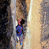 Steve bosque on the first ascent of "The Menehune Wall"-Yosemite Valley, 1976.<br>
Photo by Blitzo.