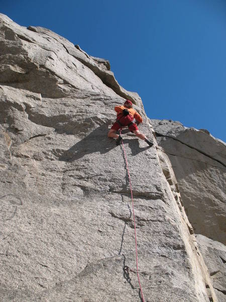 Past the first crux of Delinquency (5.10d), Riverside Quarry