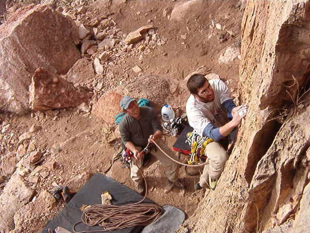 Buddy Roper (Climbing) and Andy belaying on some 5.9 at Shelf