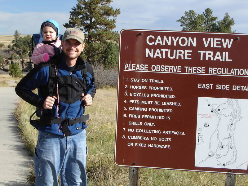 At the trailhead into Castlewood Canyon.