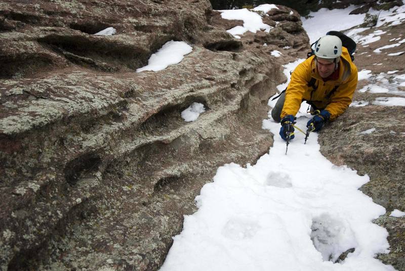 Climbing up to the sweet pitch. Photo by J. Copp.