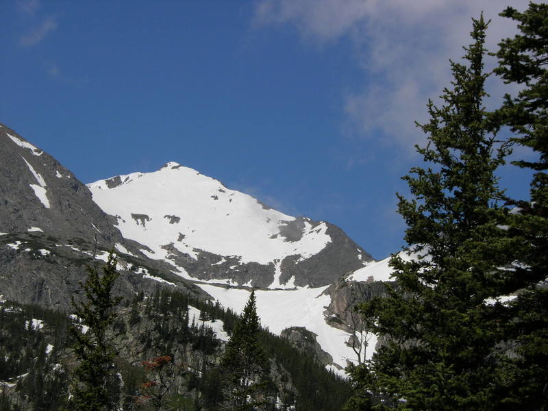 Difficult to see but our ski tracks desnced the face of Neva here and then we slipped through the couiour on the bottom right.  Great ski though straight from the summit.  Summer of 2005.