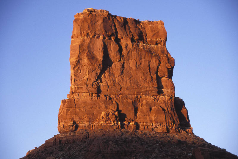 The rarely climbed north face of Eagle Plume Tower at sunrise.