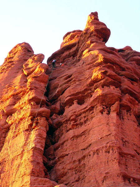 Rappeling down the "mud chimney"