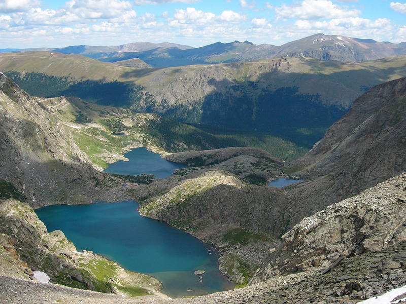 Lakes Azure, Inkwell, Doughnut, Arrowhead, and more. Taken from the Mount Ida/Chief Cheley saddle. Rocky Mountain National Park, Co.<br>
