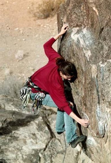 Suzanna pulling the crux on "Step Across".