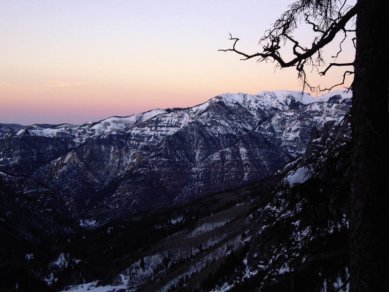 Dusk over Ouray from the top of the climb.