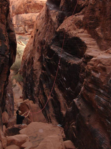 Belaying the 'Crude' climbs.