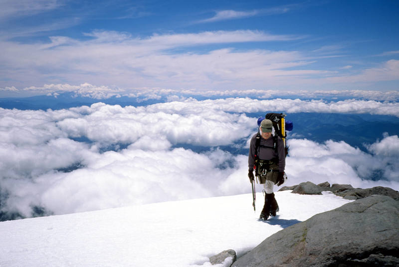 Mount Rainier, Kautz Glacier. Pat coming up to Camp Hazard. June, 2005.