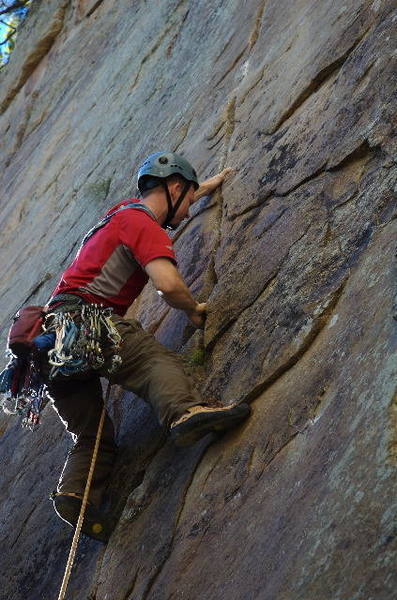 Working through the crux section of Finger Locking Good.