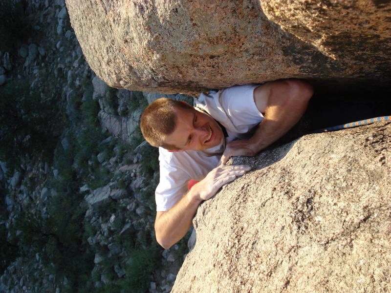 Rich grunting up the Umph Slot, Boulder Canyon