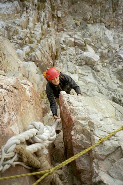 Rebekah at the fixed rope.