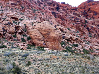 Unknown climber on East Face of Cannibal Crag, 2/29/04.