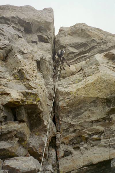 The classic free hanging rappel.