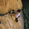 Darin climbing the cruiser 5.10 past the crux.