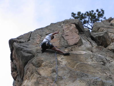 At a nice ledge in the middle. Great route!