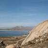 Big Rock with Lake Perris in the background. This photo shows how slabby the majority of the rock is.