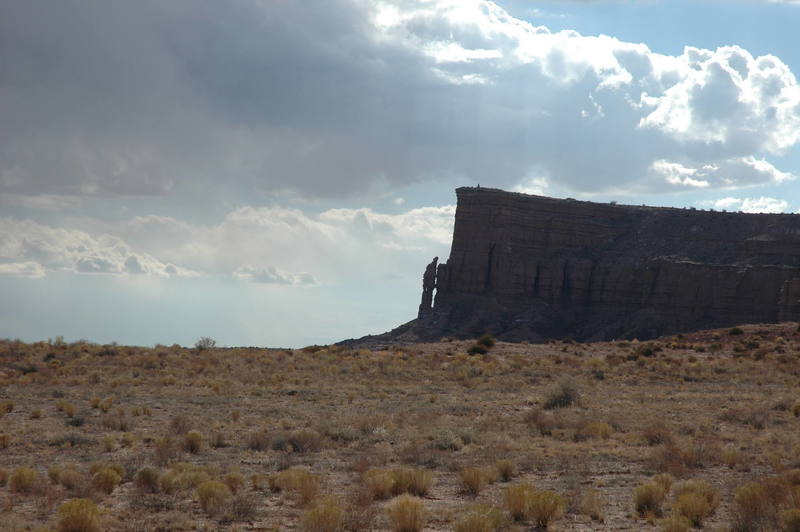 Looking southeast from Moore Rd.  Sara's Spire is the obvious spire on the left edge of the butte.