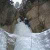 Steve Towne leading the ice flow to the left of the main flow at Hidden Falls.