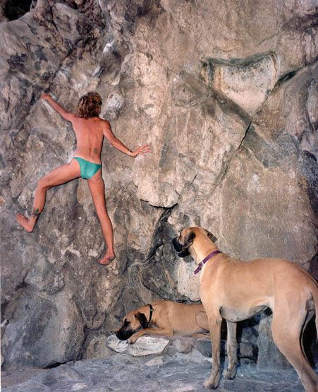 Playing at Cave Rock, Lake Tahoe, Nevada.<br>
Photo by Blitzo.