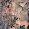 Playing at Cave Rock, Lake Tahoe, Nevada.<br>
Photo by Blitzo.