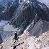 Soloing an easy section of the middle of the route, with the Middle Teton behind.<br>
