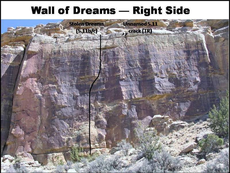 Photo-topo of the right side of Wall of Dreams.