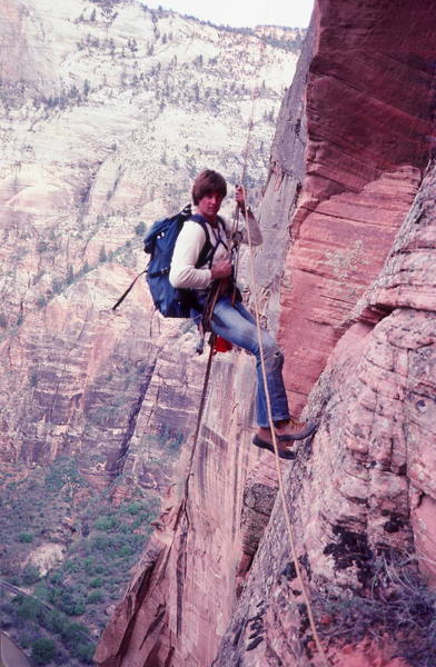 Photo Olaf Mitchell<br>
Mike Hoover during the live ABC wide world Of Sports coverage of George Willag and Steve Matous's 1978 ascent. <br>
