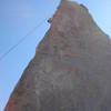 An OK view of the route. The climber in the picture is TRing the Shark's Fin Arete (5.7) (not Ol'White Pappy).