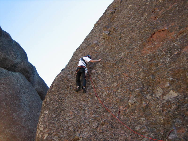 Climber leading Walk the Plank.  I like this picture because it shows the texture of the Pinnacles Rock.