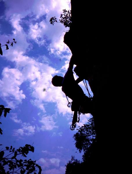 Tony leading off on the 3rd pitch of "Pussy Key (5.11-) at Bukit Takun, in K.L., Malaysia. Photo by Kenny Low, 2005.