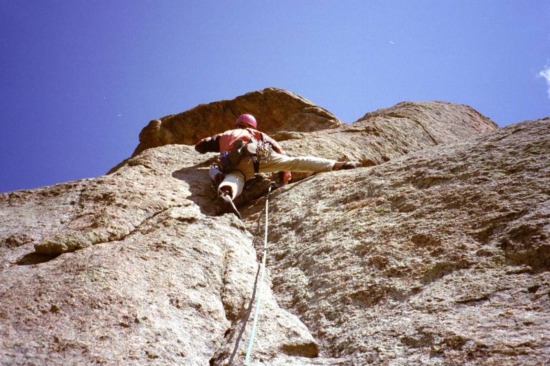 Paul Ivaska moving through the crux of the standard Nose route.