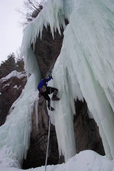 Trevor Nydam cruising the WI5 pillar on Lowe Gravity Day.