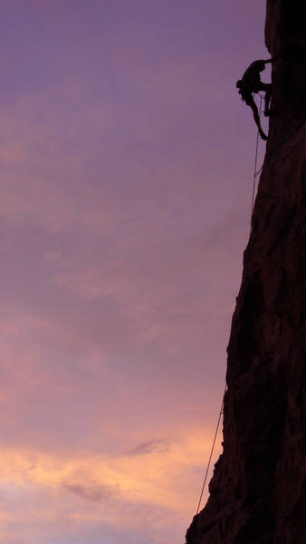 Sunset climbing on "Colossus, 5.10c, at City of Rocks, ID in July 2006