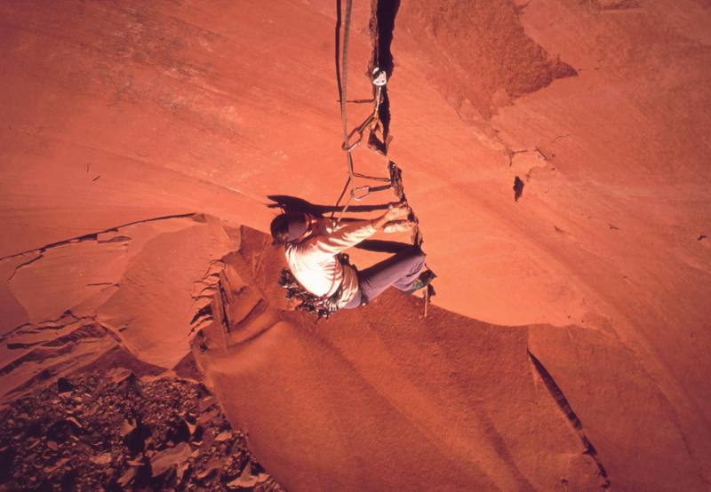 Joseffa Meir on "Dead Crow (5.11+)", at Cat Wall, Indian Creek. Photo by Tony Bubb, 2006.