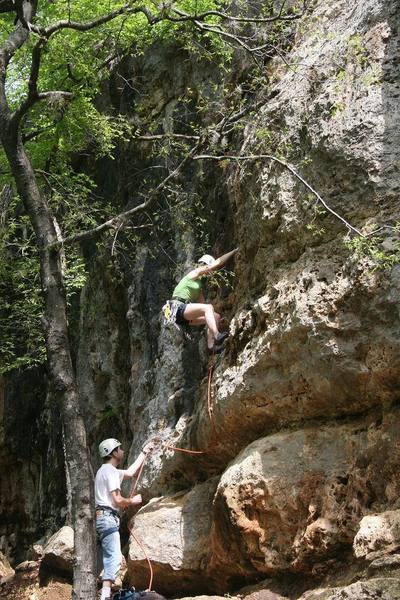 Brett belaying for me on eight flake during the one day it did not rain while we were visiting Austin in March