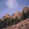 The Veil (near) and Physical Crag (more distant) as seen from just below on the approach. Photo by Tony Bubb, 2001.