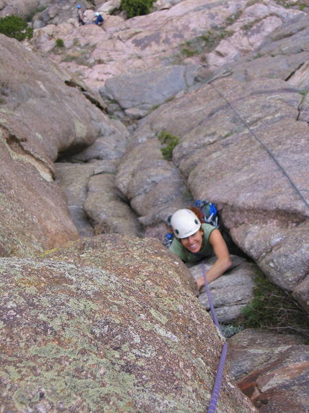 Tanya Kaplan approaching the top. Sundeck Ledge can be seen below.