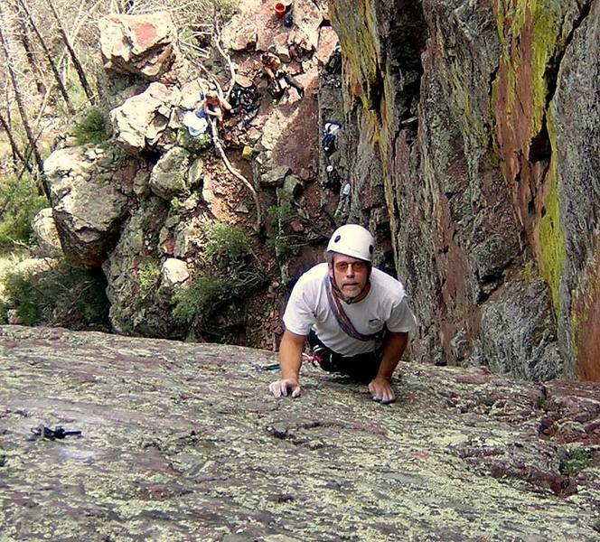 Steve Tweito nabs an early ascent, dust still on the rock.  