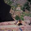 Joseffa Meir follows on Land Of Ra, at Eldo's Cadillac Crag. Photo by Tony Bubb, 2003.