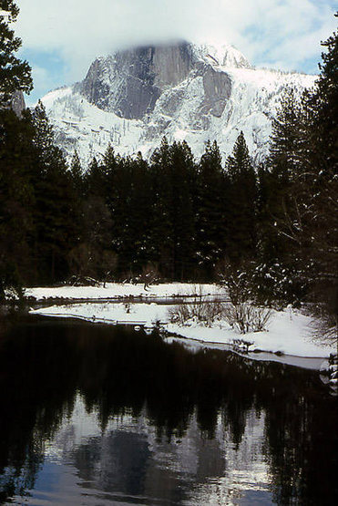 Half Dome and Merced River-Winter.<br>
Photo by Blitzo.